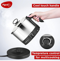 Pigeon Kessel Multipurpose Kettle (12173) 1.2 litres with Stainless Steel Body, used for boiling Water and milk, Tea, Coffee, Oats, Noodles, Soup etc. 600 Watt (Black & Silver)