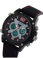 Maxima Leather Analog-Digital Multi-Colour Dial Men Watch - 60290Lmab, Black Band