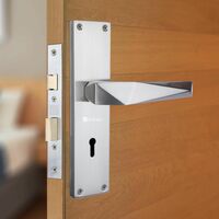 BonKaso Ky1300 Premium Zinc Heavy Duty Safe and Secure Mortise Lever Main Door Lock Set with Door Handle and 2 Keys for Home, Office & Hotel - (Ss Finish) Set of 1, Grey