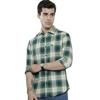 The Indian Garage Co Men's Cotton Regular Fit Checkered Full Sleeves Spread Collar Casual Shirt