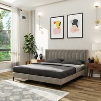 Royaloak Meadow Upholstered Queen Bed | Velvet Upholstery Fabric | Diamond Tufting Design | Strong & Durable Bed | Modern Design Queen Size Bed