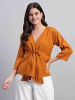 Casual Solid Women Gold Top on Flipkart