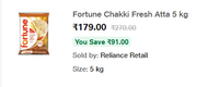 Fortune Chakki Fresh Atta 5 kg