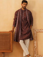 Ethnic Motifs Embroidered Sequinned Cotton Silk Kurta With Pyjamas & Dupatta