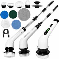 Quincy Electric Spin Scrubber,Cleaning Brush Scrubber for Home, 400RPM/Mins-9 Replaceable Brush Heads-90Mins Work Time,Adjustable Size,2 Adjustable Speeds for Bathroom Bathtub (Electric Scrubber)