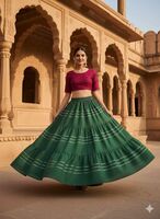 Women Flared Green Skirt on Flipkart