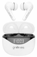 GROOVES Robo Low Latency Gaming Headsets, 13 MM super bass Hybrid ENC Driver with 400 mah battery display, 5.3 Bluetooth with 20 min fast charging (White, True Wireless)