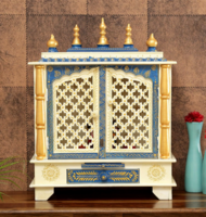 Multicolor Sheesham Wood & MDF Floor Rested Mandir With Door