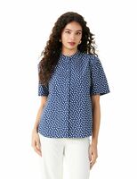 Amazon Brand - Symbol Women's Cotton Band Collar Half Sleeve Regular Fit Shirt (Office Top)