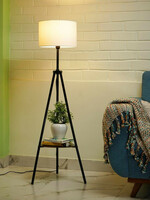 Crosscut White & Black Metal Cylinder Shaped Floor Lamp With Shelves - Floor Lamps