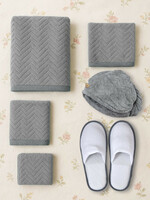  Cortina Blue 8 Pieces Self Design Microfiber 350 GSM Towel Set 