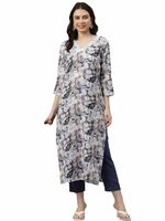 ANNI DESIGNER Women's Cotton Blend Straight Printed Kurta with Pant