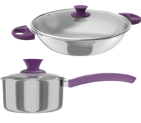 LLTPC1 Combo Kadhai (20 CM), Saucepan with Lid (16 cm) Induction Bottom Cookware Set