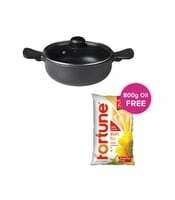 Instamart | Bergner Senator Die-Cast Non-Stick Kadai with Glass Lid (20cm, 2.5L) and 800g Oil Free