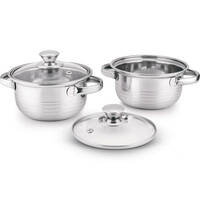Instamart |  Classic Essentials Stainless Steel Marvel Casserole with Glass Lid (Pack of 2, 1.05L, Cook and Serve Set) 