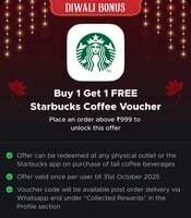 Blinkit Diwali Bonus: Get Buy 1 Get 1 Free Voucher of Starbucks Coffee