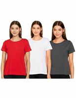 Amazon Brand - Symbol Women Cotton Stretch Half Sleeve Round Neck Regular Fit T-Shirt (Pack of 3)