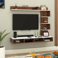 ANIKAA Laura Wall-Mount TV Unit Cabinet with Storage Box & Decorative Shelves Engineered Wood TV Entertainment Unit  (Finish Color - Walnut White