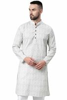 Majestic Man Men's Cotton Regular Fit Casual Mandarin Collar Ethnic Motifs Printed Long Regular Kurta