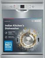 Bosch 13 Place Setting Dishwasher with Intensive Kadhai Program, No Pre-Rinse, 70⁰ Hot water wash, Half Load Option & Extra Cutlery Box - (SMS66GI01I, Silver, Glass Protection Technology)