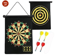 Negi Magnetic Roll Dart Boarame for Kids, Magnetic Velvet Plastic Steel Magnet Reversible Dart Board Two-Sides with 4 Dart Board Game, Size- 14 Inches