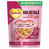 Saffola Muesli Fruit & Nut Berry Crunch with Flavour Pops | 15 In 1 Fruit And Nuts, Seeds | Millet & More