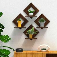 Walnut Finish Wooden Square Wall Hanging Planter Stand (Brown) [Pack of 4]