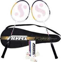 Silver's FIRE Badminton Combo- 2 Rackets with Feather Shuttle Pack of 3 Badminton Kit (NA)