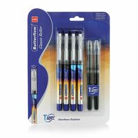 Cello Butterflow Classic Roller Pen Set | Pack of 4 Roller Pens | 2 Blue & 2 Black Ink Colour Pens + 2 Jumbo Refills | Smooth Writing Experience | For Students and Office Use | Best Pen for Exams