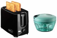 Pigeon 2 Slice Auto Pop Up Toaster. A Smart Bread Toaster For Your Home | 750 Watts, Plastic Mini Handy And Compact Chopper With 3 Blades (Green, 400 Ml)
