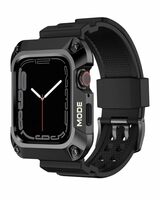 Amazon Basics Compatible with Apple Watch Band 44mm with Stainless Steel Case, Shockproof Military Rugged Men Sports TPU Strap Band with Protective Cover for iWatch SE Series 6 5 4, 44 mm - Silver