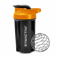 Amazon Brand - Symactive Plastic Shaker Bottle with Mixer Ball and Carry Loop | Protein Shaker | Leak-Resistant | (500ml, Blue/Orange)