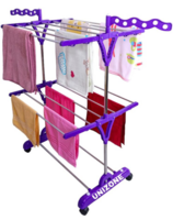 [Apply 3% Coupon] UNIZONE Premium Foldable Cloth Drying Stand - Single Pole, 2-Tier with Wavy Side Wings & Kite Connectors | Stainless Steel Laundry Rack for Indoor Outdoor Balcony Use (Purple)