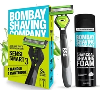 Bombay Shaving Co Smart 3 Razor & Charcoal Shaving Foam Combo (50g)
