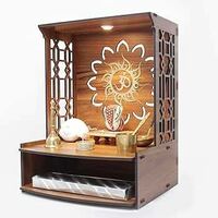 Heartily® Mangal Beautiful Wooden Pooja Stand for Home, Temple, Office, Wall Mounted Puja Mandir with LED Spot Light, Size (H- 15.5, L- 11.5, W-11 Inch)