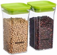 Amazon Brand - Solimo Plastic Storage Jar and Container Set I Air Tight & BPA Free Containers for Kitchen Storage Set I Grocery Kitchen Container Set I Multipurpose Jar, 1100 Ml Each, Set 2, Green