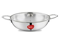 Pigeon Elite Stainless Steel Triply Kadhai 20 cm, Gas Stove and Induction Compatible for Fast Cooking and Longer Heat Retention, Along with Even Heat Distribution- Silver