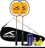 Hundred Powertek Ultra X Combo | Set of 2 Strung Badminton Racket with Full Cover + 3pc Aura Nylon Shuttlecocks | Beginner Friendly Combo