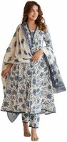 PARTHVI Women's Printed Anarkali Kurta With Palazzo & Dupatta Set
