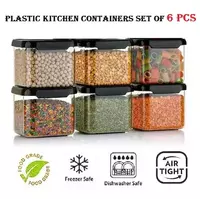kitchwell Square Airtight Plastic Kitchen Storage Container 500 Ml (Set of 6) Black