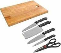 ASTIKAYA® Stainless Steel  5-Pcs Knife Set with Wooden Chopping Board & Scissor (Set of 5 + 1 Chopper Board)

