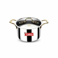 Camro Triply Artisian Serving Pot/Stewpot (13 No, 2.3 Liters) Golden Handle with Lid 