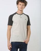 Regular Fit Henley T-Shirt with Contrast Raglan Sleeves