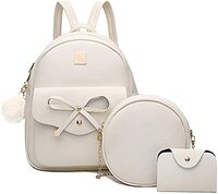 Alice Bowknot 3-Pieces Fahsion Leather Backpack 