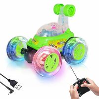 Gooyo GY9505 Rechargeable 5 Functions 360° Rotating & Rolling Big Stunt Car Toy with USB Cable & Remote Controller with Demo Feature | Power Source: Lithium Battery in Car (Included) (Green)
