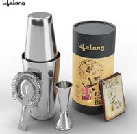 Lifelong Cocktail Shaker Set of 5 | Bar Shaker with Strainer and Japanese Jigger Bar Set  (Stainless Steel)
