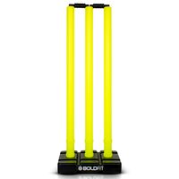 Boldfit Cricket Stumps with Stand Cricket Kit Plastic Wickets for Cricket Standard Wickets for Cricket Ground, Match, Tournament Stump with Stand & Bails- Fluorescent Green -Plastic Wickets Set