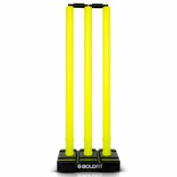 Boldfit Cricket Stumps with Stand Cricket Kit Plastic Wickets for Cricket Standard Wickets for Cricket Ground, Match, Tournament Stump with Stand & Bails- Fluorescent Green -Plastic Wickets Set