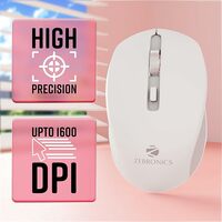 ZEBRONICS Zeb-Jaguar Wireless Mouse, 2.4GHz with USB Nano Receiver, High Precision Optical Tracking, 4 Buttons, Plug & Play, Ambidextrous, for PC/Mac/Laptop (White+Grey)