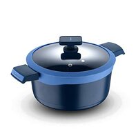 BERGNER Gastro Non Stick Cooking Casserole/Briyani Pot/Handi with Glass Lid 24Cm, Induction Base, Thickness 4.1Mm, Blue, Gas Ready, 1 Liters